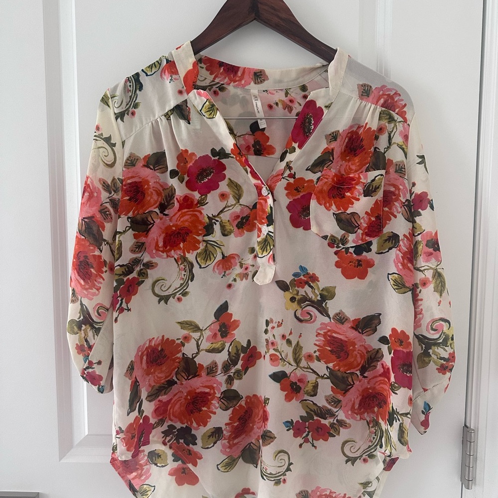 Floral Women's Top - Red and Cream